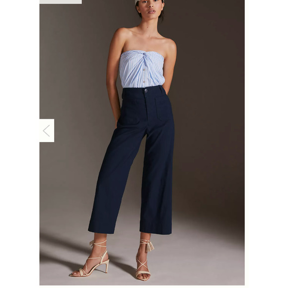 Anthropologie The Colette Cropped Wide-Leg Pants by Maeve 28 Petite - Picture 1 of 6